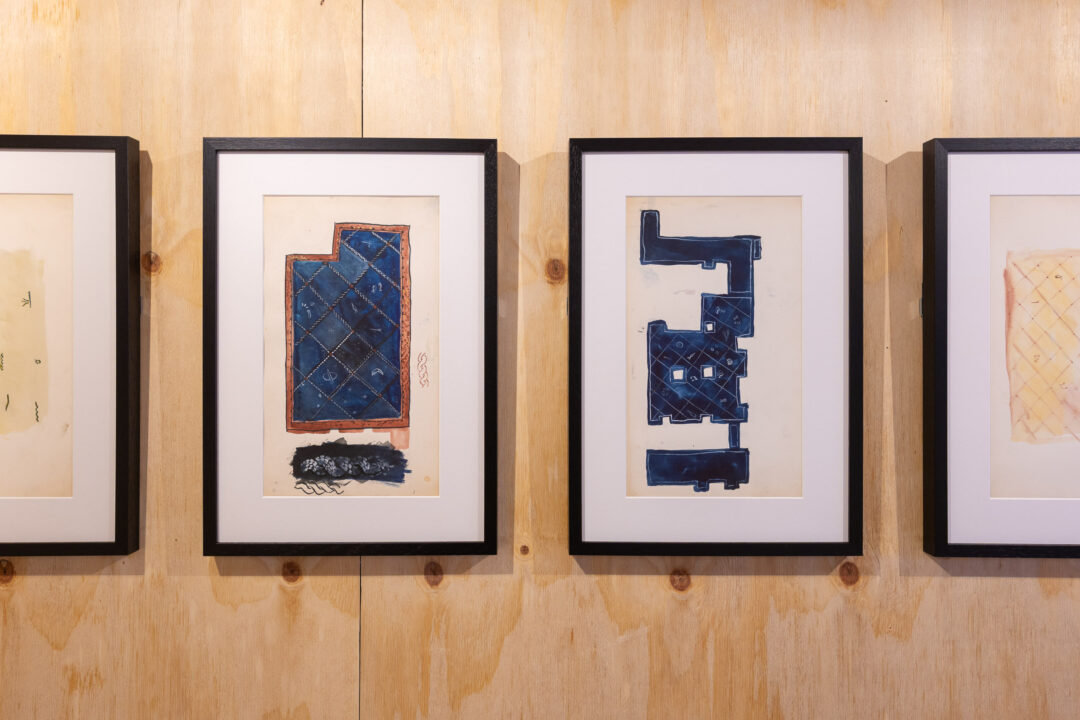 Watercolour paintings depicting designs for the Dining Room floor by Phelan Black (1980s)