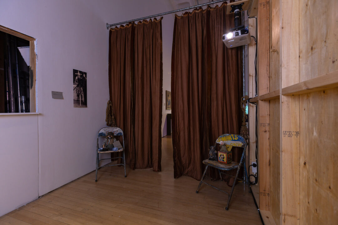Installation view showing elements from Narcissistic Clown (2006) installation (2025)