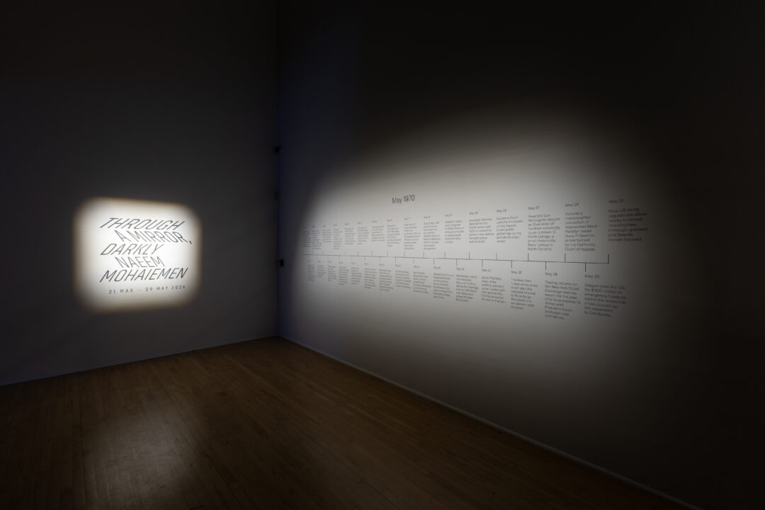 Installation view: Naeem Mohaiemen, THROUGH A MIRROR, DARKLY